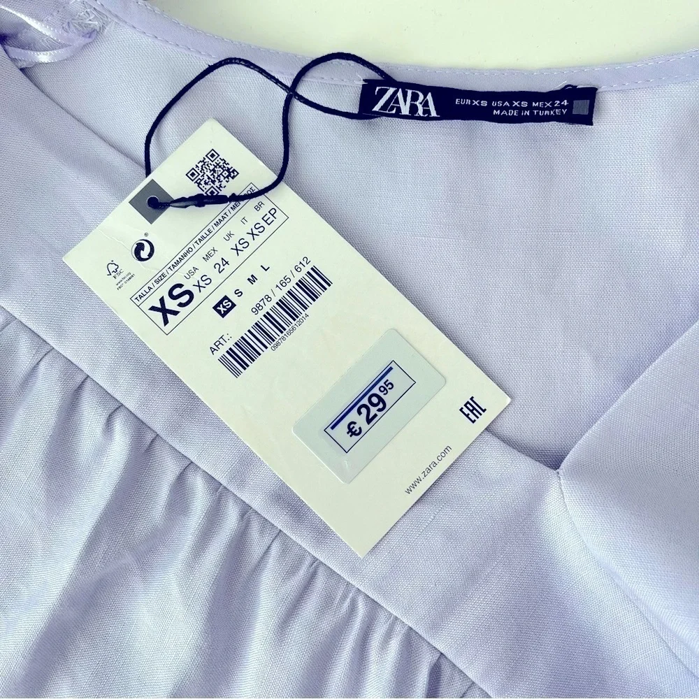 ZARA Women’s Y2K Linen Blend Dolman Sleeve Top Women’s XS Pastel Purple V-Neck - Picture 5 of 8